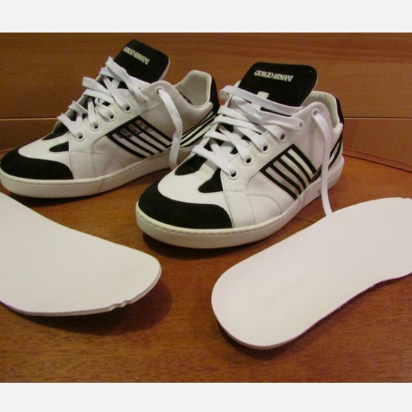 GIORGIO ARMANI New Italy $775 Runway Sneakers White Black Striped Size 36/5.5 US - Picture 10 of 12